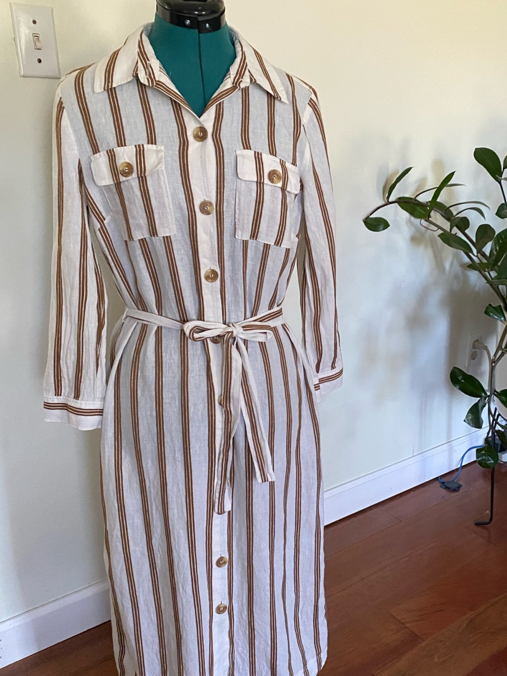 The Limited Cream and Brown Striped Tie-Waist Jumpsuit